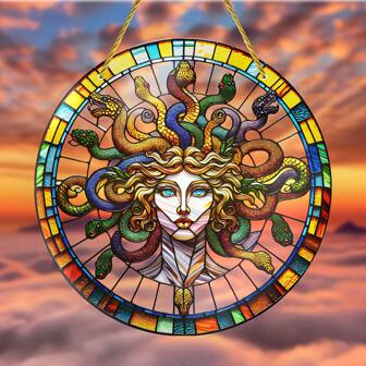 1pc Acrylic Medusa Sun Catcher Stained Glass Design - Mythical Snake Artistic Appeal Rainbow Effects - Window Wall Porch Decor Fantasy Enthusiasts - Garden Patio Suncatcher Indoor Outdoor - Christmas Birthday Thanksgiving Housewarming Party Home Room Accessories