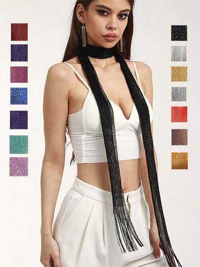 1pc Tassel & Shiny Thread Scarf, Suitable For Any Season And Occasion