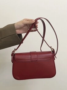 Bolso cuadrado pequeño con hebilla en forma de herradura en tono burdeos vintage, bolso de mano a la moda, bolso de hombro y bandolera