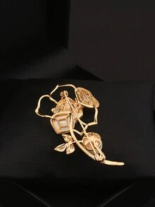 1 chiếc trâm cài áo ngọc trai rỗng hình hoa trà thanh lịch, thời trang nữ dùng để cài áo sơ mi, bộ đồ, đồ trang trí quần áo, quà tặng cho bạn bè - Vàng - Xem 2
