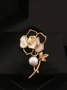 1 chiếc trâm cài áo ngọc trai rỗng hình hoa trà thanh lịch, thời trang nữ dùng để cài áo sơ mi, bộ đồ, đồ trang trí quần áo, quà tặng cho bạn bè - Vàng - Xem 1