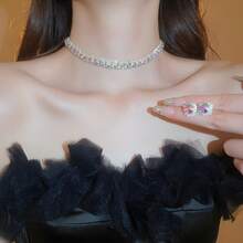 Bộ trang sức vòng cổ BlingBling sang trọng Vòng cổ pha lê xanh cho phụ nữ Đám cưới Cô dâu Phụ kiện trang sức - Bạc AB - Xem 3