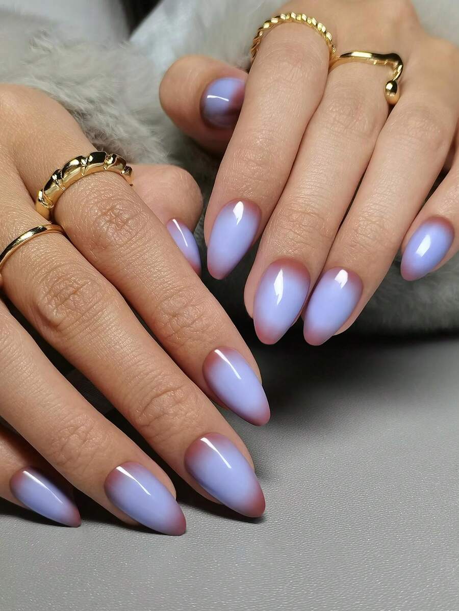 Thay đổi móng tay của bạn, 24 móng tay giả hình quả hạnh nhân ngắn, Làm móng tay thời trang sang trọng, Móng tay ngắn màu tím đỏ tía, Thích hợp cho bé gái, Tiệc tùng, Quà tặng, Tặng kèm 1 băng dính hai mặt và 1 dũa móng tay