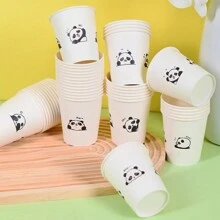 50PCS简约风格纸杯不同熊猫图案加厚办公家用商用饮料杯防滑防漏250ML适合家庭聚餐户外露营办公室一次性纸杯 - 白色 - 查看 6