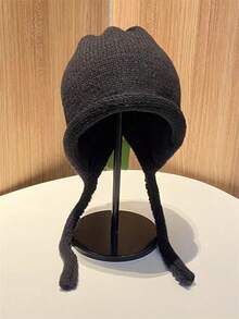 1 chiếc mũ len dệt kim màu trơn phong cách boho giản dị dễ thương thanh lịch cổ điển đường phố sang trọng, ấm áp, có dây rút có thể điều chỉnh, chống gió, thích hợp cho mùa thu/đông - Nhiều màu - Xem 7