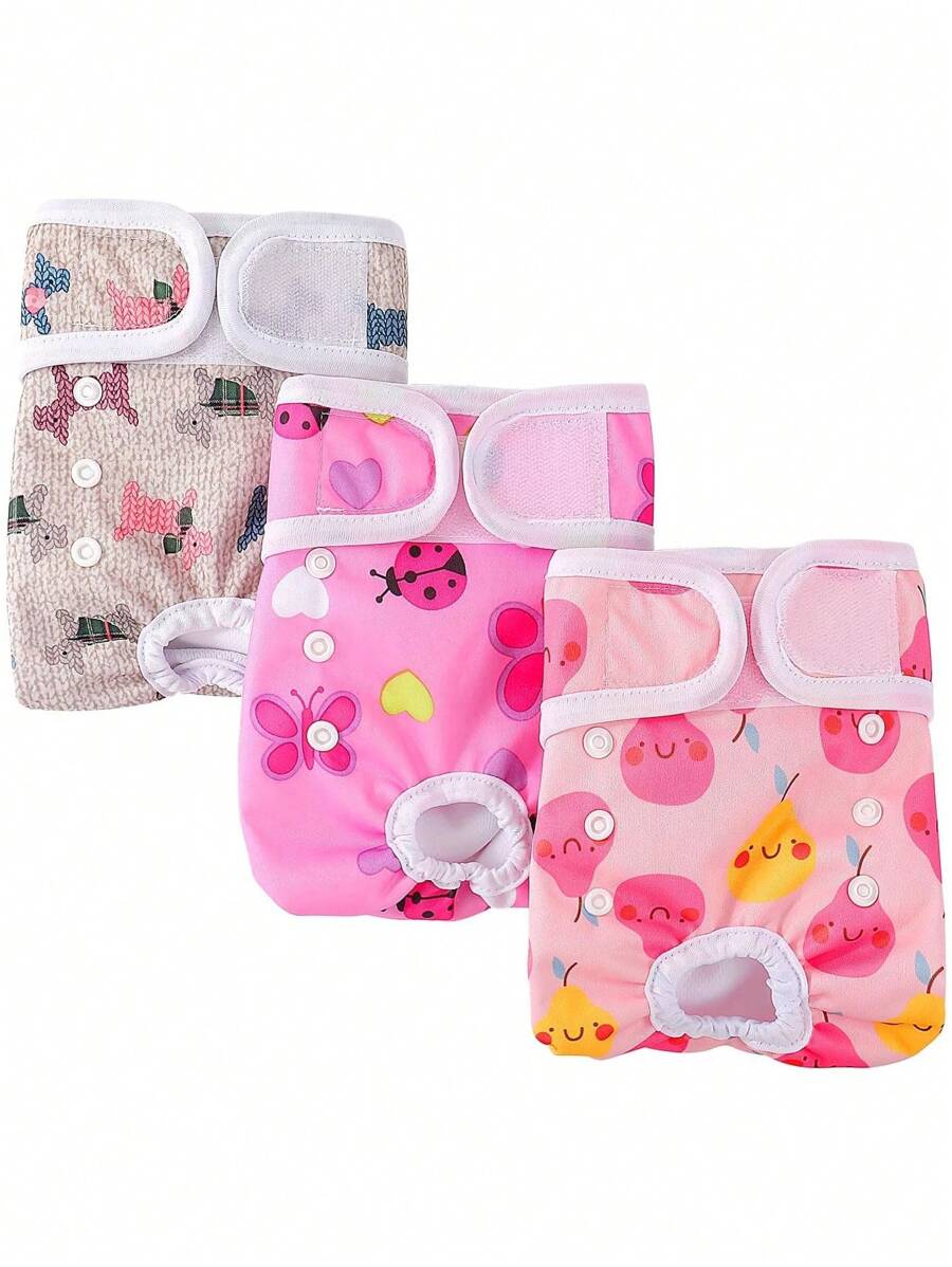 3pcs Washable Female Dog Sanitary Pants, Reusable Dog Diapers