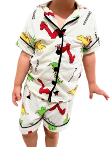 Kit 2 Children's Pajamas For American Boys Toddler Baby Blouse And Shorts With Buttons Summer Short With Collar Various Prints Comfortable Mesh For Sleeping Sizes 2 To 10 - 黑與白 - 查看 7