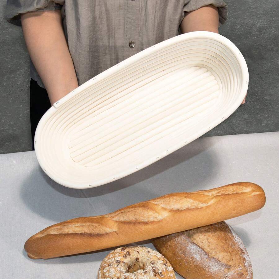 1pc, Bread Proofing Basket, Round/Oval Bread Proofing Basket With Proofing Liner Cloth, Fermentation Basket Natural Rattan Bowl, Yeast Bread Dough, Bread Bakery Basket, Artisan Bread Making For Professional & Home Bakers - Beige - View 1