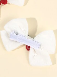 2pcs Cherry Hair Clips, Suitable For Toddler Girls, Cute Fruit Bow Hair Clips, White Bow Hair Clips, Soft Fabric Hair Clips, Girls Daily Hair Accessories, Children Baby Hair Accessories, Valentine's Day Heart - Multicolor - View 5