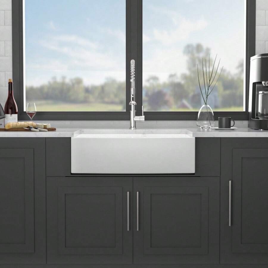 32" Undermount Double Bowl Ceramic Kitchen Sink - Dual Mount White