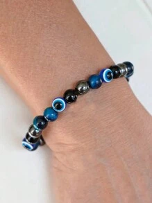 1 件男士防邪眼手链天然石蓝虎眼石专注、治愈、正能量和好运瑜伽冥想珠宝礼物送给他/她 - 彩色 - 查看 2