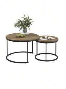 Nesting Coffee Table Set Of 2, 27.6Inch Round Coffee Table ,Industrial Wood Finish ,Made Of Sturdy MDF Tabletop And Iron Frame,With Sturdy Metal Frame,Sturdy And Durable, Exquisite Detail Design,Multi-Purpose, End Table Side Tables Suitable For Living Room ,Bedroom,Balcony Yard ,Brown.,HomeHaven8