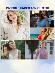 1 件女士隐形胸罩垫、神奇胸罩插入海绵垫、乳房提升垫、泳衣硅胶胸罩垫、粘性贴片。 - 杏色 - 查看 8