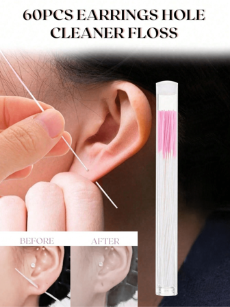 60pcs Ultra-Thin Ear Piercing Cleaning Thread, Ear Care Kit Care,Ear Hole Cleaning Line Ear Piercing Cleaner Thread Ear Hole Cleaning With Storage Bag For Girls Women Men Ear Hole Anti-Block Cleaning,School,Back To School,Travel,Travel Essentials,Home Essentials,Ear Cleaner
