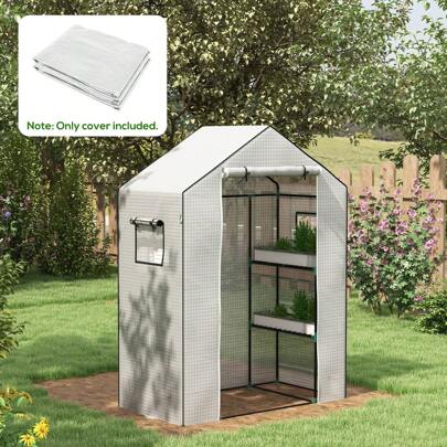  Outsunny Walk-In Greenhouse Cover Replacement With Roll-Up Door And Mesh Windows, Reinforced PE Hot House Cover, COVER ONLY, 140 X 73 X 190cm