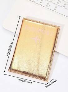 1pc Passport Cover, PU Material Glitter Litchi Pattern Letter Design Passport Holder For Couple Outdoor Travel Flight
