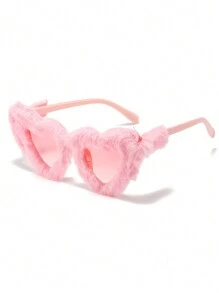 1 pièce Lunettes mode femme cœur peluche, lunettes de fête punk de velours œil de chat Halloween, lunettes de la Saint-Valentin pour été plage vacances, extérieur, voyage