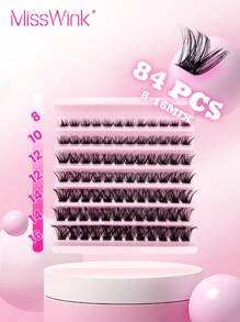 Miss Wink 84 pièces Extensions de cils individuelles naturelles, souples, DD, bouclées et épaisses de 8 à 16 mm, 0,07 mm, C/D, super légères, 7 rangées, effet 3D, à l'épreuve de l'eau, vison en grappe, convenant pour un maquillage léger, complet et pour une utilisation quotidienne, portable pour un usage quotidien ou pour les occasions