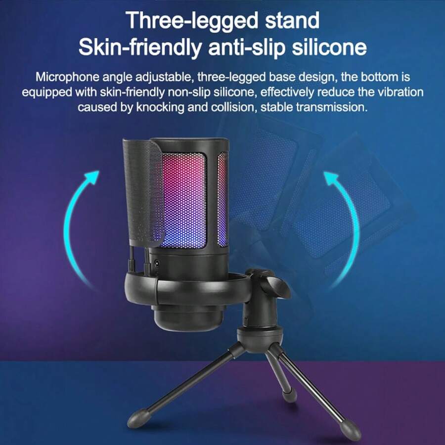 Gaming USB Microphone For PC PS5, Condenser Mic With Quick Mute, RGB