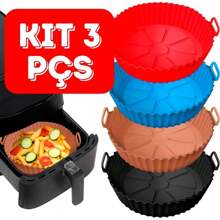 Kit 3 Round Silicone Mold For Air Fryer Microwave Oven Basket - 彩色 - 查看 1