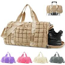 女士旅行行李袋，带鞋隔层的绗缝健身行李袋，带拉杆套的羽绒周末旅行袋，带飞机拉杆套的过夜随身包，个人物品袋运动行李袋舞蹈包 - 彩色 - 查看 19