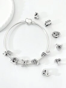 1 Stück modischer 925er Sterling Silber Charm Perle mit 12 Sternzeichen, geeignet für Frauen Armbänder Armreifen DIY Schmuckherstellung und Alltags Outfit Accessoires Dekoration für Mädchen
