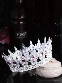 1pc Baroque Style Zinc Alloy Crown, European & American Fashion Crown, Round Teardrop Design, Fairy Tale Theme, Bridal Wedding Makeup Competition Accessory, Girls Birthday Party Headpiece, Carnival/Mardi Gras/Mask - Multicolor - View 9