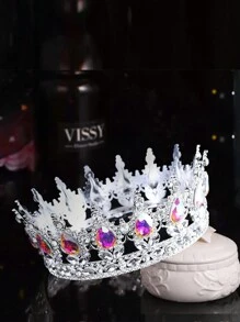 1pc Baroque Style Zinc Alloy Crown, European & American Fashion Crown, Round Teardrop Design, Fairy Tale Theme, Bridal Wedding Makeup Competition Accessory, Girls Birthday Party Headpiece, Carnival/Mardi Gras/Mask - Multicolor - View 5