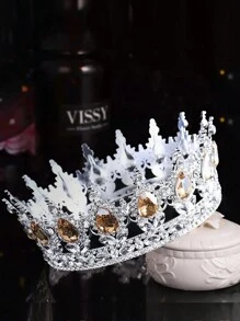 1pc Baroque Style Zinc Alloy Crown, European & American Fashion Crown, Round Teardrop Design, Fairy Tale Theme, Bridal Wedding Makeup Competition Accessory, Girls Birthday Party Headpiece, Carnival/Mardi Gras/Mask - Multicolor - View 3