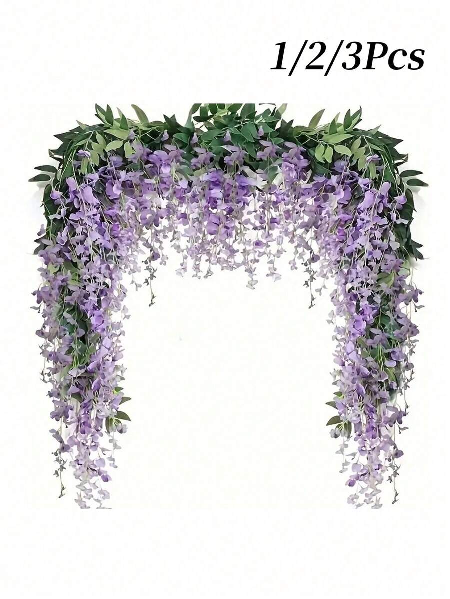 1/2/3 件 10 枝紫藤吊花人造白紫藤藤蔓丝紫藤花花环用于婚礼拱门派对花园家居装饰复活节礼物婚礼装饰用品美学房间装饰家居装饰、情人节、礼物 - 紫色 - 查看 1