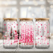 4 miếng dán UV DTF màu hồng Giáng sinh cho tấm dán chống thấm nước cho cốc thủy tinh 16oz Cốc thủy tinh Libbey Cốc trang trí, Cốc đựng đồ dùng học tập Nghệ thuật và thủ công Gói đồ dùng nghệ thuật tự làm, Miếng dán chuyển - Hồng - Xem 3