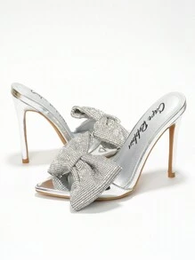 Women's Sparkling Rhinestone Bow Stiletto Heels - Pointy Toe High Heel For Casual