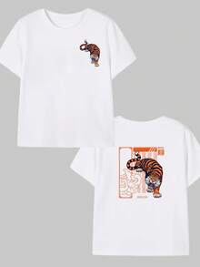 Tiger Printed T-Shirt Tiger Men's Fashion Unisex Blouse Comfort Casual Premium Print - trắng - Xem 1