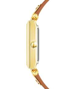 Anne Klein 棕色皮革表带女士腕表，浅香槟色阳光表盘女士休闲金色表壳石英表，AK/3752CHHY