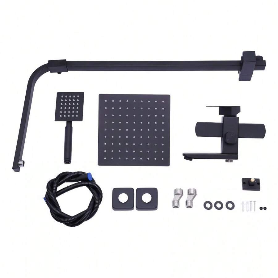 Wall Mount Black Shower Faucet Set System Rainfall Shower Head Handle
