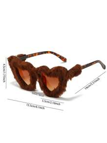1 pièce Lunettes mode femme cœur peluche, lunettes de fête punk de velours œil de chat Halloween, lunettes de la Saint-Valentin pour été plage vacances, extérieur, voyage