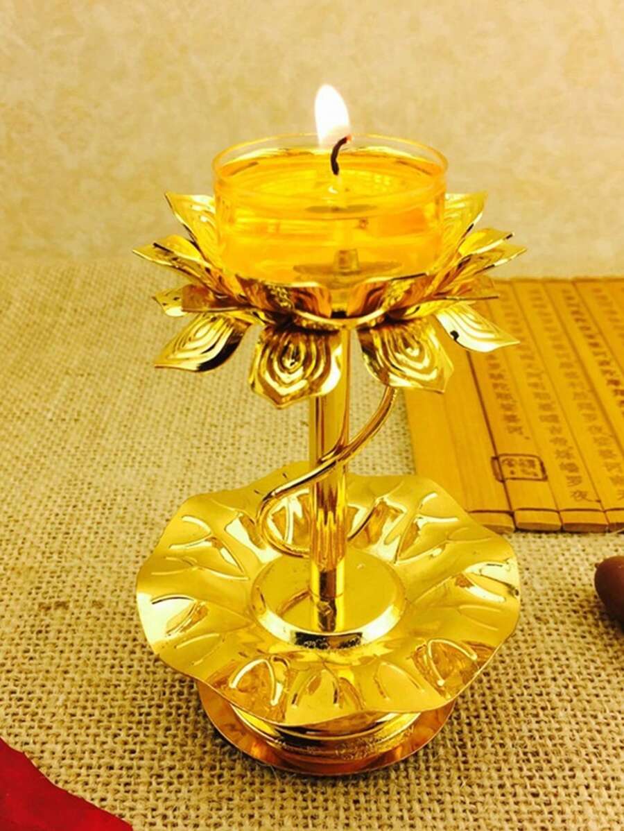 jifeng Lampe à Ghee en Métal Support de Lampe à Beurre Tibétain Doré Religieux Artisanat Huile Lumière de Thé