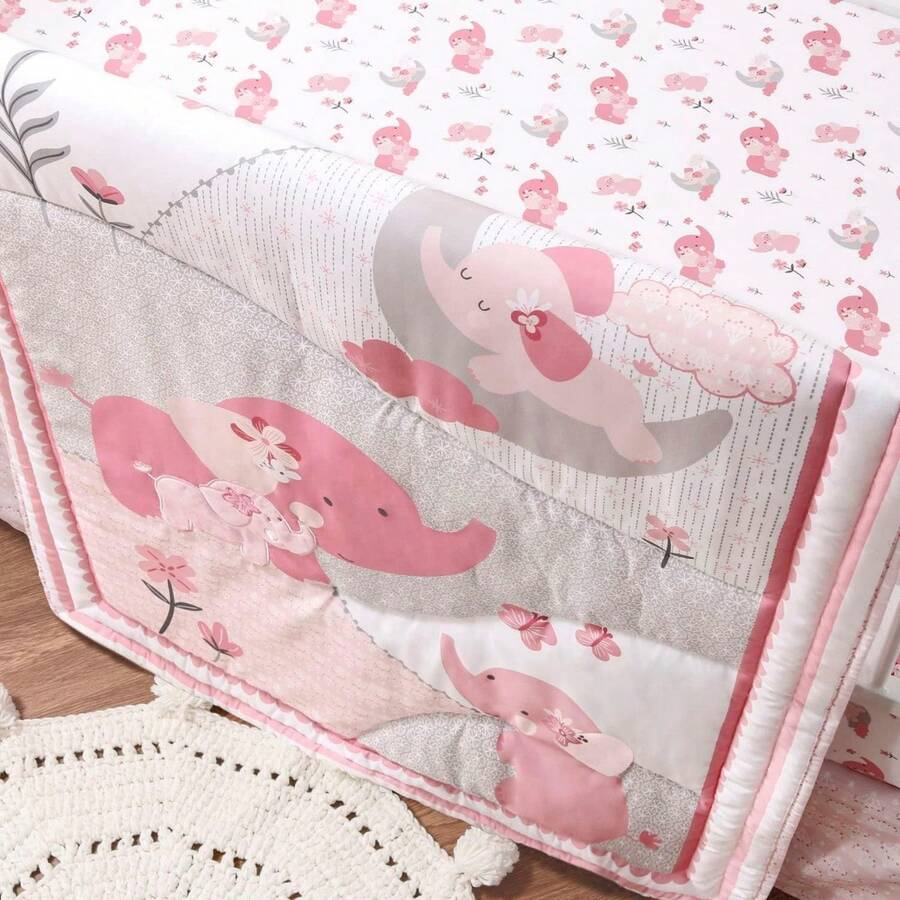 The Peanutshell Pink Elephant Crib Bedding Sets (4 Piece Crib Set