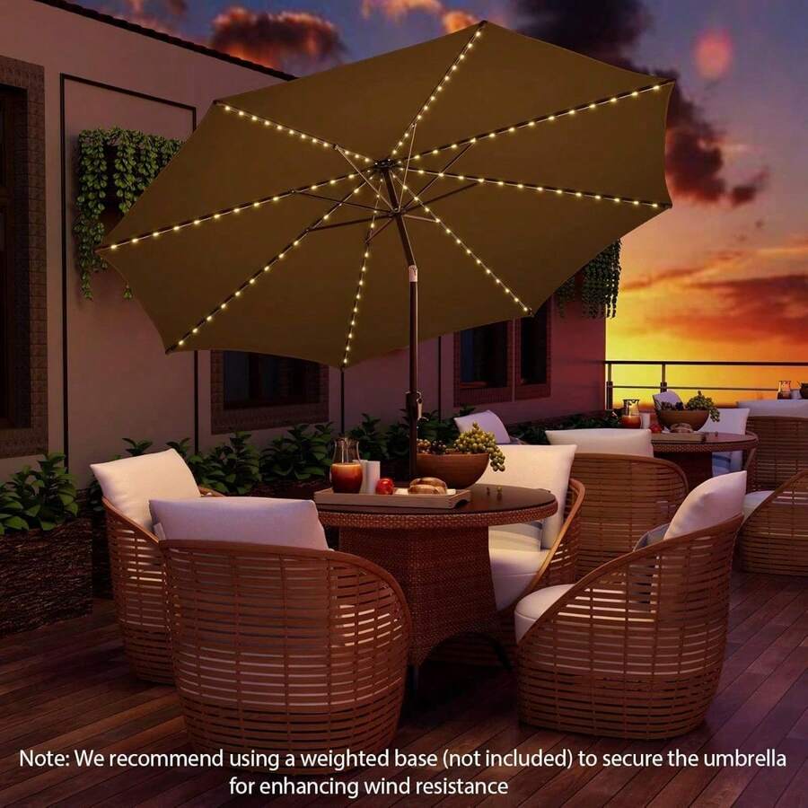 10 Ft Patio With 112 Solar Meteor Shower Lights, Outdoor Table Market