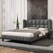 okwish Lit capitonné 140 x 200, 180 x 200, 160 x 200 cm avec sommier à lattes, lit double, lit jeunesse avec grande tête de lit, lit double classique, velours (sans matelas), gris