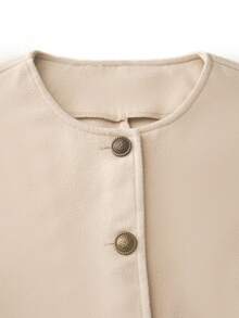 Áo khoác ngắn giản dị cho nữ, có hai túi - Màu be - Xem 6