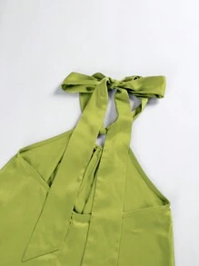 Women's Summer O-Ring Criss Cross Sleeveless Self-Tie Halter Backless Maxi Long Beach Dress - Green - View 5