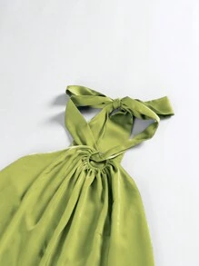 Women's Summer O-Ring Criss Cross Sleeveless Self-Tie Halter Backless Maxi Long Beach Dress - Green - View 4