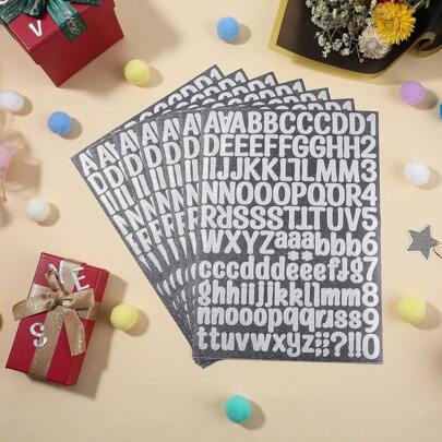 126 张/张闪亮银色字母贴纸、字母数字贴纸、毕业季礼物贴纸、DIY 工艺品、剪贴簿、信封、卡片、徽标装饰，适用于婚礼和毕业季派对装饰（大写和小写字母）