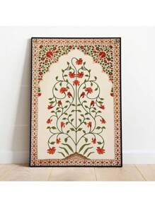 1pc Mughal Tree Of Life Cypres Turkish Paisley Vintage Plant Floral Print Poster Folk Art Home Decor Painting No Frame Rama Decoration,Wall Art,Canvas E-I-D - Multicolor - View 12