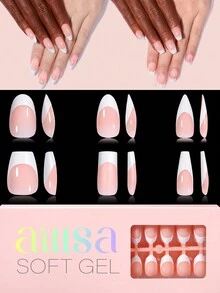 120 件短杏仁色/超短棺材色/长棺材色/长细高跟色/短方形法式指甲贴，15 种尺寸粉色法式亚克力假指甲，适用于美甲 DIY 和美甲沙龙按压指甲用品 - 粉色 - 查看 1