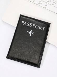 1pc Passport Cover, PU Material Glitter Litchi Pattern Letter Design Passport Holder For Couple Outdoor Travel Flight