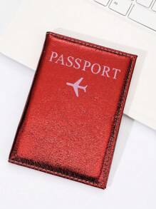 1pc Passport Cover, PU Material Glitter Litchi Pattern Letter Design Passport Holder For Couple Outdoor Travel Flight