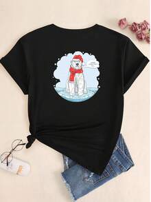 Christmas Polar Bear Print T-Shirt Babylook Short Sleeve Streetwear Comfort Casual Basic Cotton - Vì vậy - Xem 3