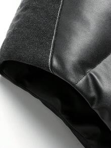 Men's Sleeveless Vest With PU Leather Panel, Warm And Windproof Stand Collar Winter Jacket